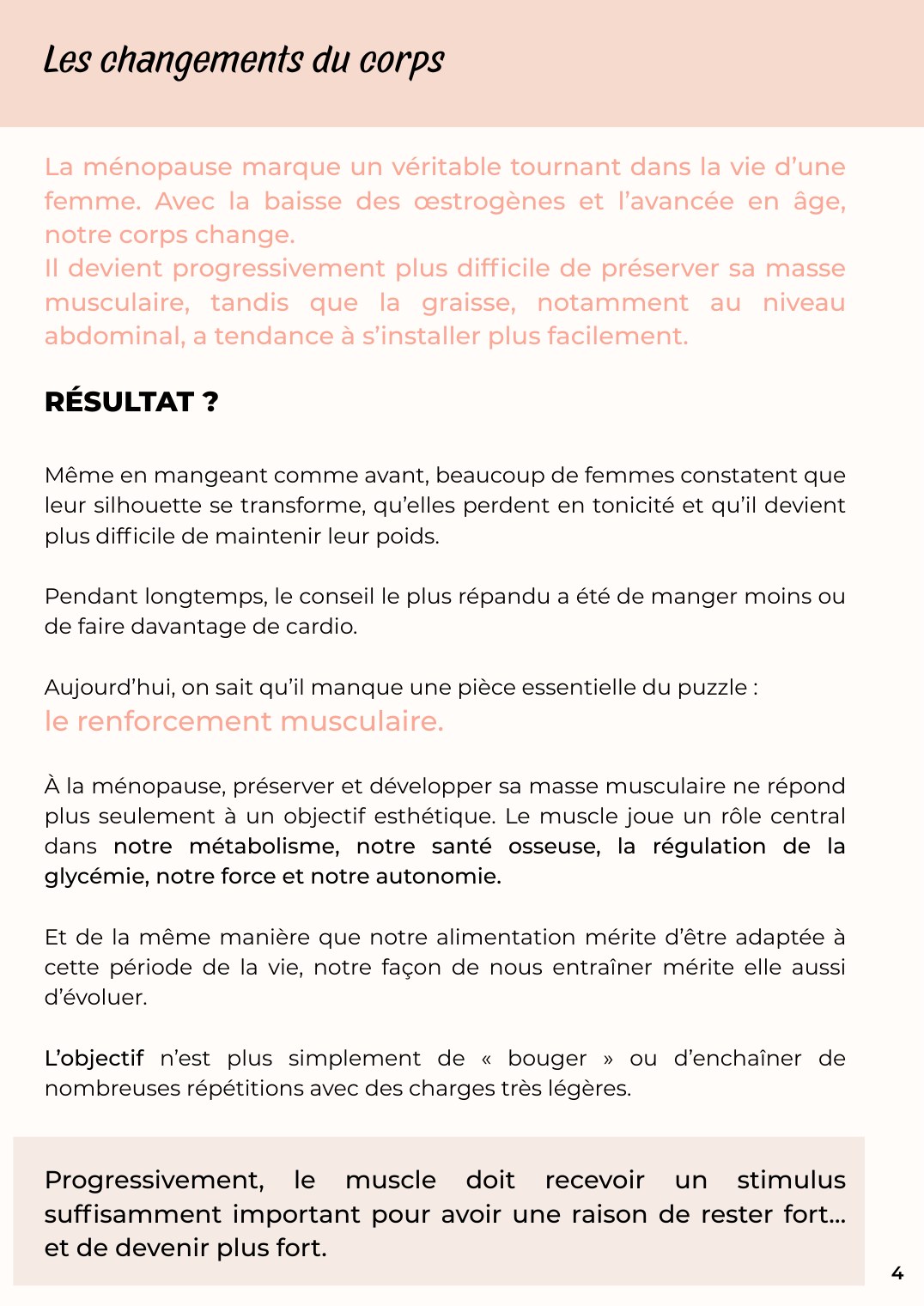 Aperçu du guide Le renforcement musculaire à la ménopause — page 4 sur 5